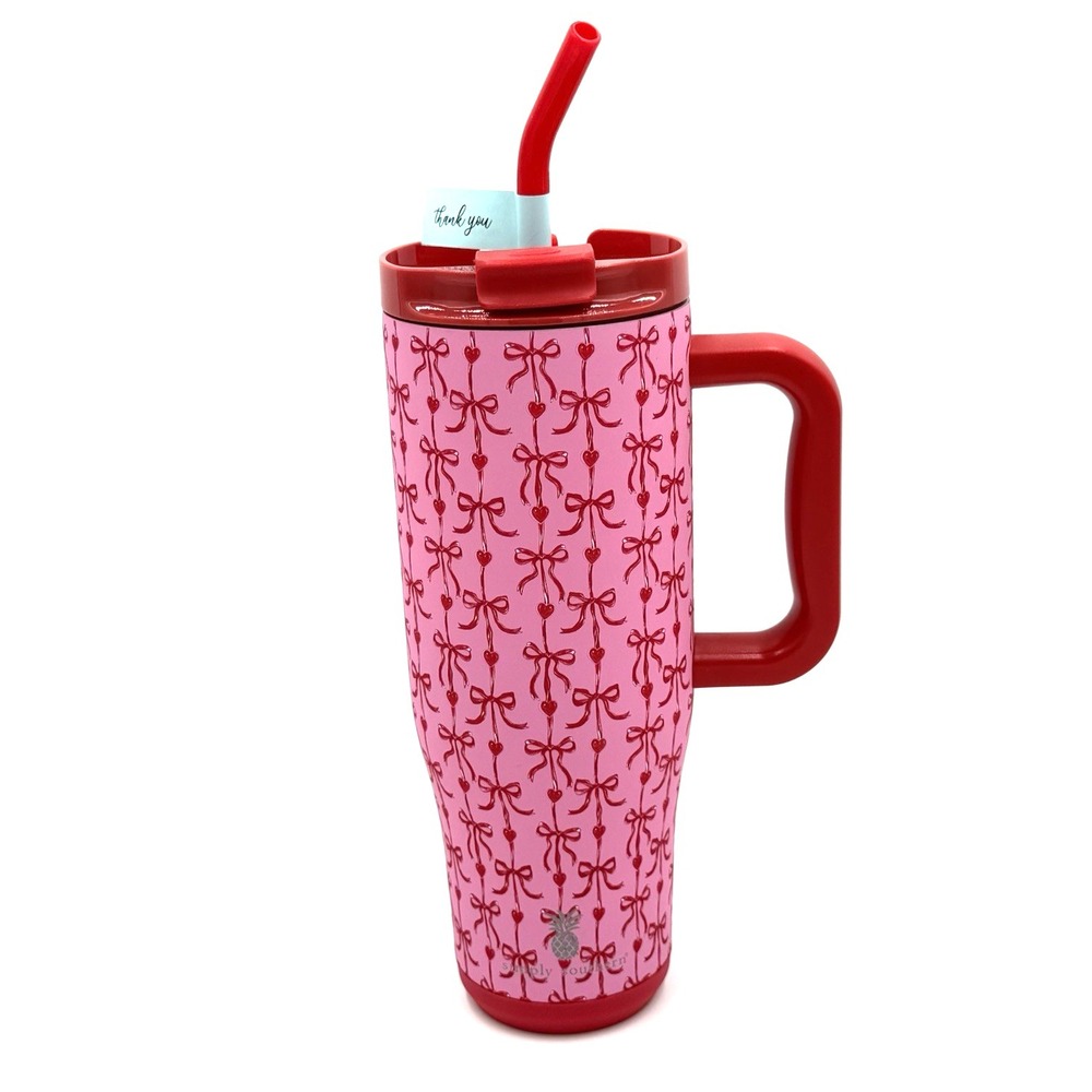 Simply Southern Pink Bow 40oz Tumbler with Handle and Reusable Straw Travel NEW - Picture 2 of 11